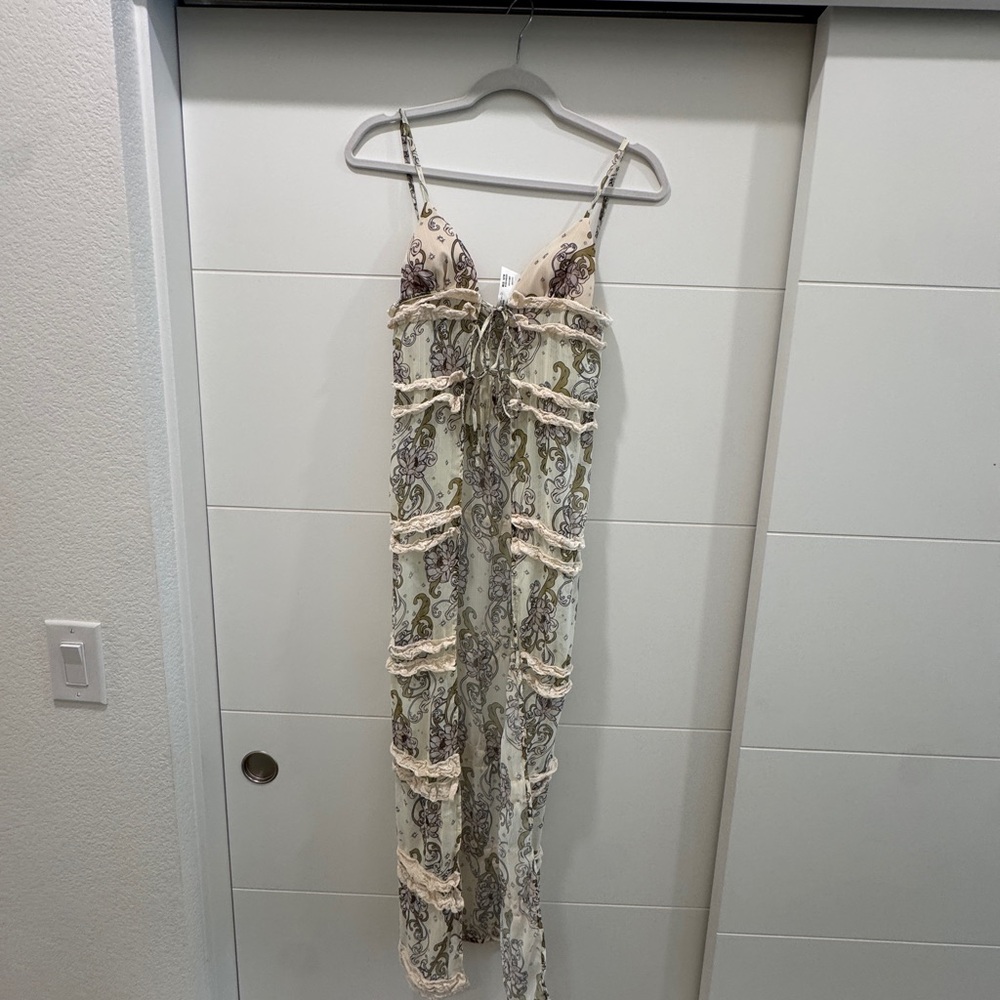 Floral Maxi Tie Top with Ruffle Details